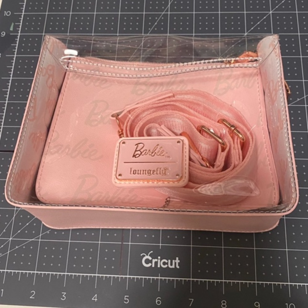 Rare Loungefly Mattel Barbie
Movie Rose Gold Clear Pink
Crossbody Purse Bag